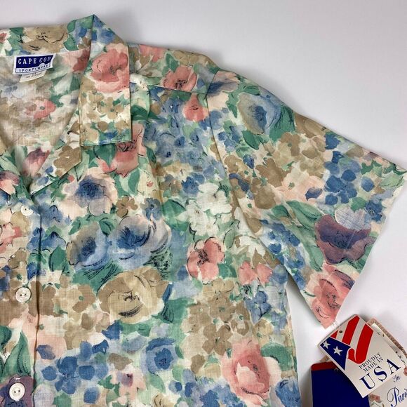 VTG 90s Cape Cod Sportswear Womens Shirt Sz 14 Floral Button Up SS USA NWT - Picture 3 of 10